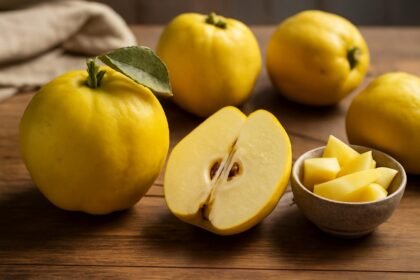 Friss birsalma és szeletek egy tálban, egészséges étkezéshez.