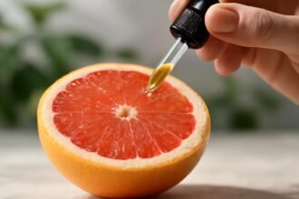 Grapefruit csepp cseppentés félbevágott grapefruitra