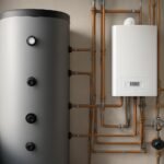 Modern puffertartály és fűtési rendszer csővezetékek