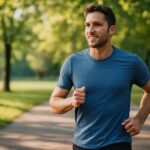 Férfi futás közben a természetben, egészséges életmód.