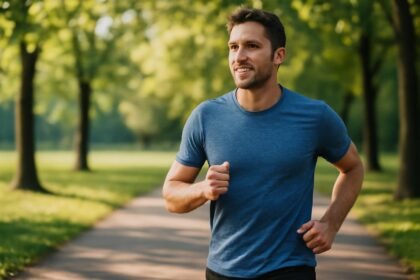 Férfi futás közben a természetben, egészséges életmód.