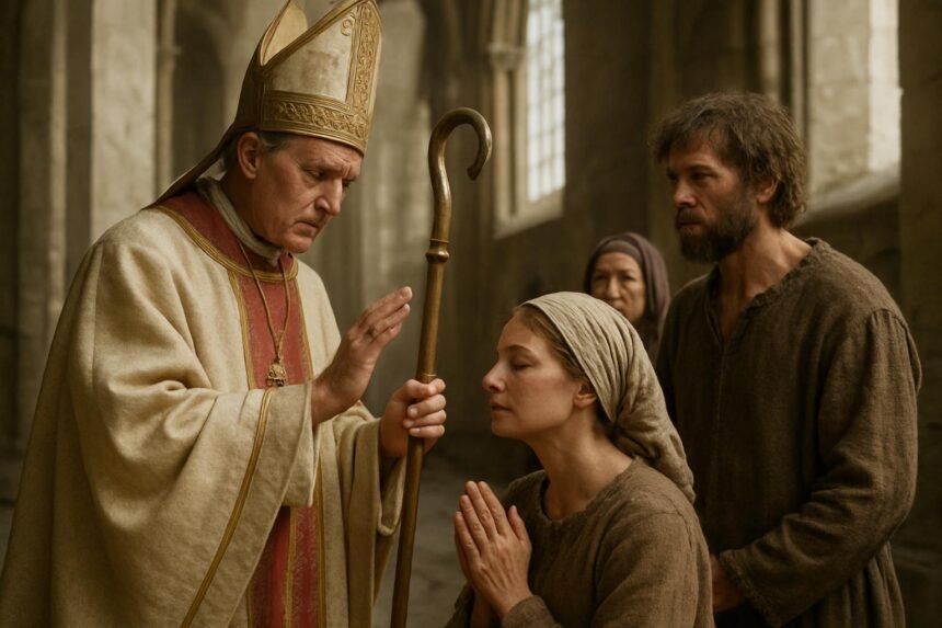 Középkori egyházi szertartás jelenete