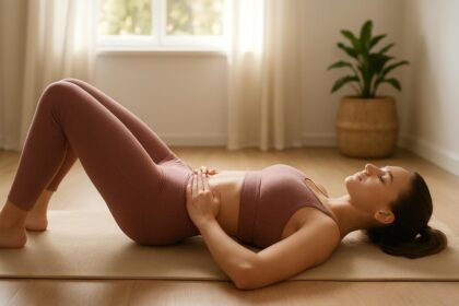 Nő intim tornát végez, fokozva egészségét és közérzetét.