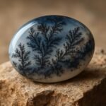 Dendrites achát egy sima kőből készült felületen.