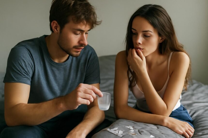 Fiatal pár, aki beszél a drogok és a szexuális élmények kapcsolatáról.