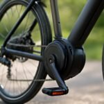 Elektromos kerékpármotor részlete, pedál és kerék közelről