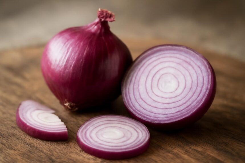 Lilahagyma: friss és szeletelt, egészséges ételekhez ideális.