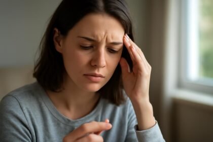 Nő, aki lítiumot tart a kezében, mentális egészségügyi nehézségekkel küzd