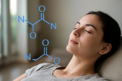 Egy fiatal nő relaxál, miközben a nitrogén-monoxid molekulája látható.