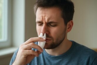 Férfi orrszívót használ, orrváladék eltávolítása közben.