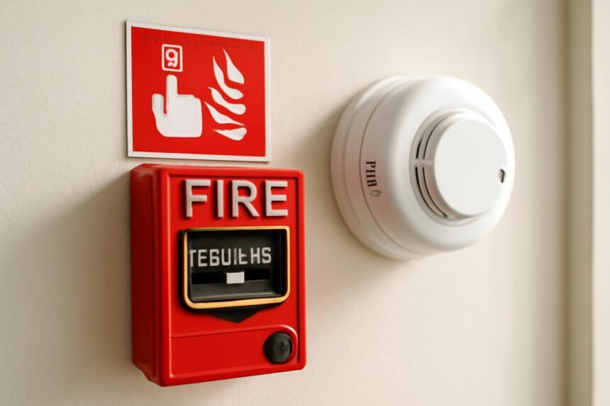 Tűzvédelmi kapcsoló és füstérzékelő falon