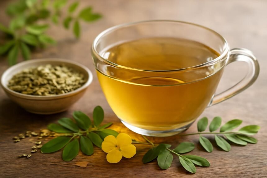 Szenna tea és szárított levelek; természetes emésztéstámogató