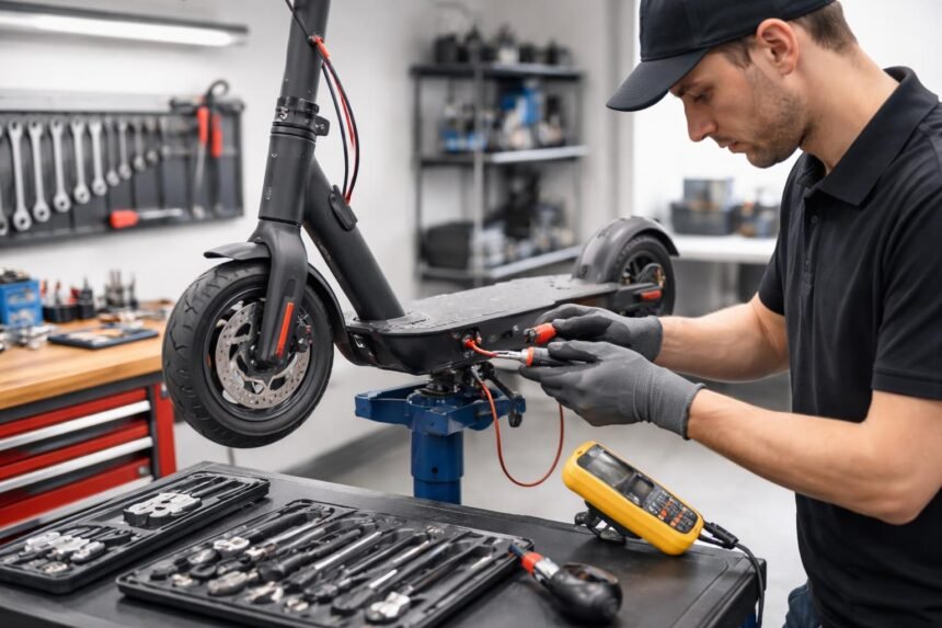 Elektromos roller mechanikai hibái és biztonsági elemek vizuális ábrázolása a használat közben
