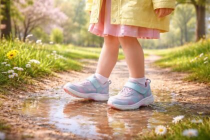 Gyerekcipő tavaszi trendek, szellőző sneakers és strapabíró talpak az időjárás változásaira figyelve.