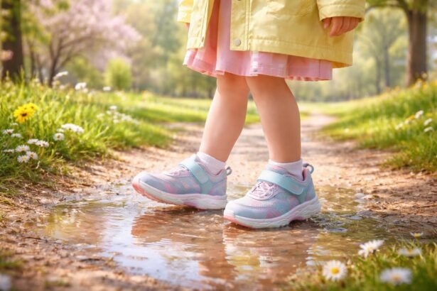 Gyerekcipő tavaszi trendek, szellőző sneakers és strapabíró talpak az időjárás változásaira figyelve.