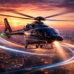 Felszálló helikopter a forgószárnyak felhajtóerejével és pilótai irányítással a levegőben