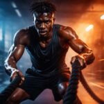 Motivált sportoló edzés közben összpontosít, miközben küzd a fáradtsággal és kitartással.