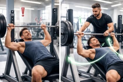 Edzőtermi környezet, ahol egy sportoló a tükörre és a súlyzókra koncentrál