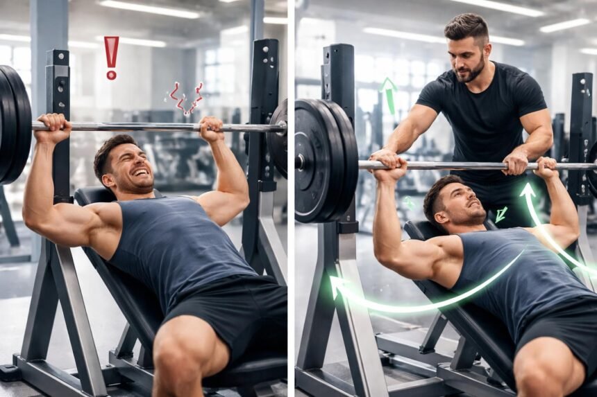 Edzőtermi környezet, ahol egy sportoló a tükörre és a súlyzókra koncentrál