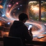 Képernyő előtt ülő ember, kísérletezik a digitális tudatossággal, figyelmét és idejét irányítva.